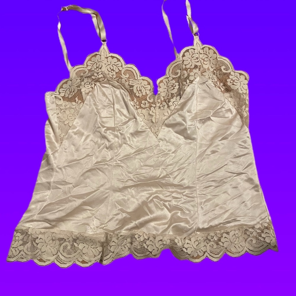 Vintage Beige Silk Lace Lingerie Crop Top